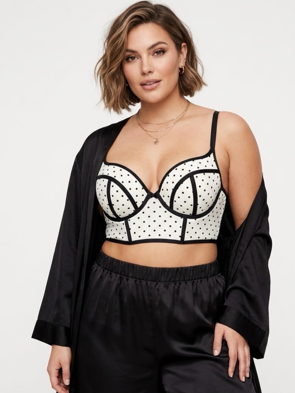 Torrid Black White Polka Dot sexyPush-Up Plunge Bustier Bra Top 40C NWT